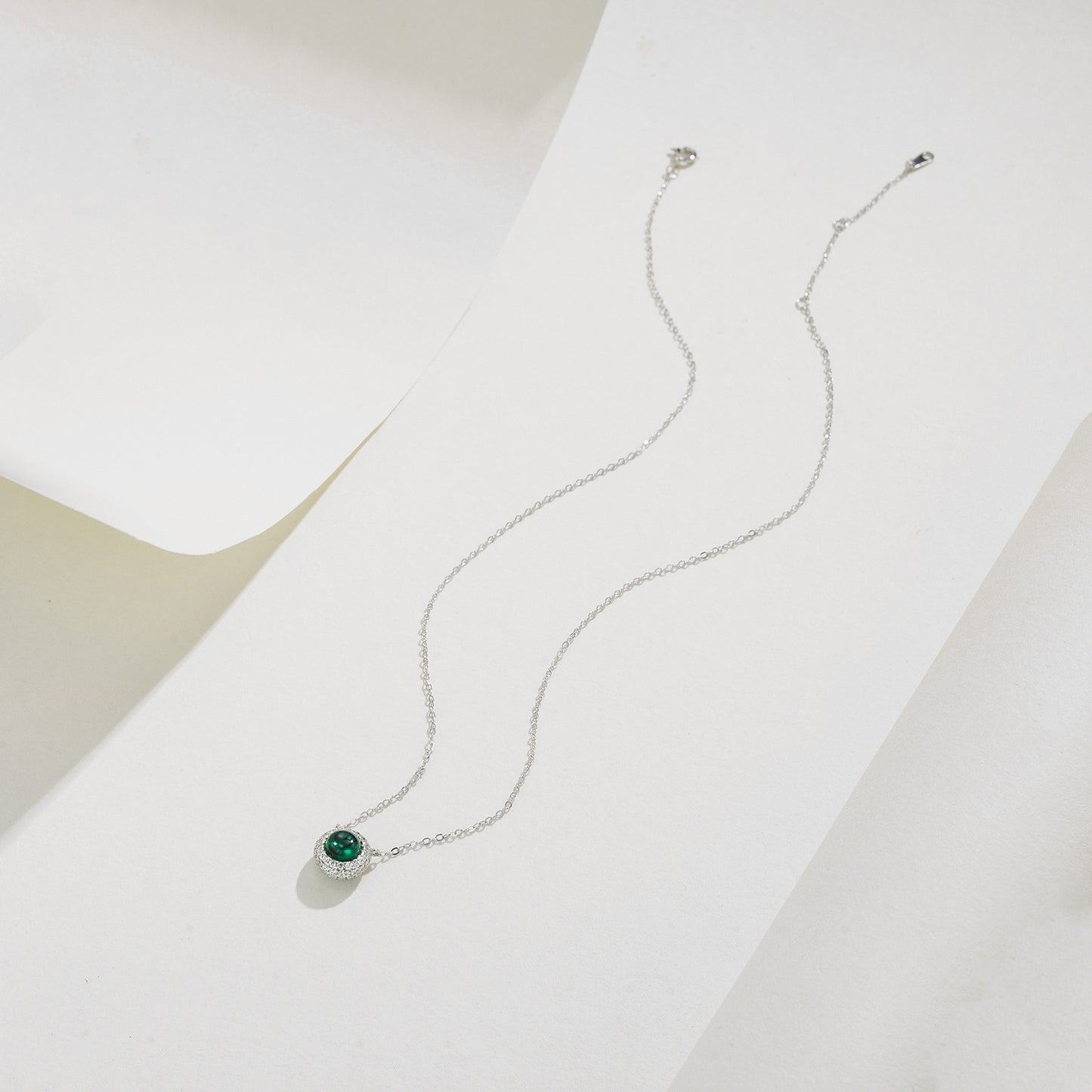 S925 Sterling Silver Lab Emerald Plain Necklace, Simple Anniversary Gift - Photo 4