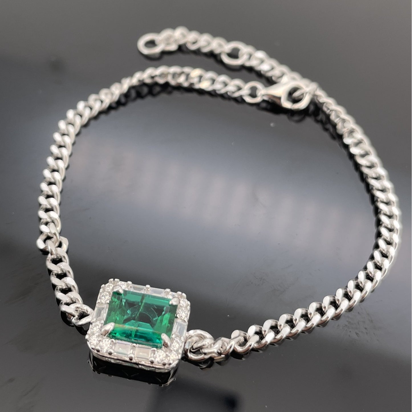 S925 Sterling Silver Lab Emerald Bracelet for Women, Versatile - Photo 4