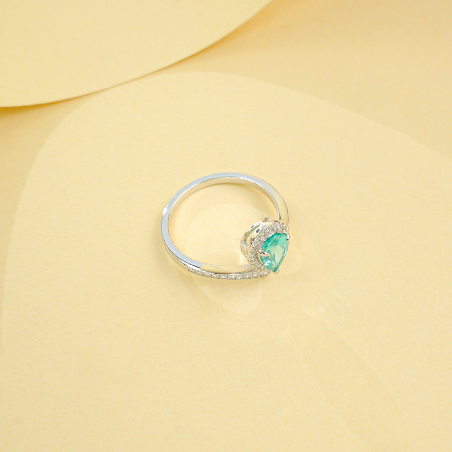 S925 Sterling Silver Paraiba Sapphire Teardrop Halo Ring, Designer Premium - Photo 4