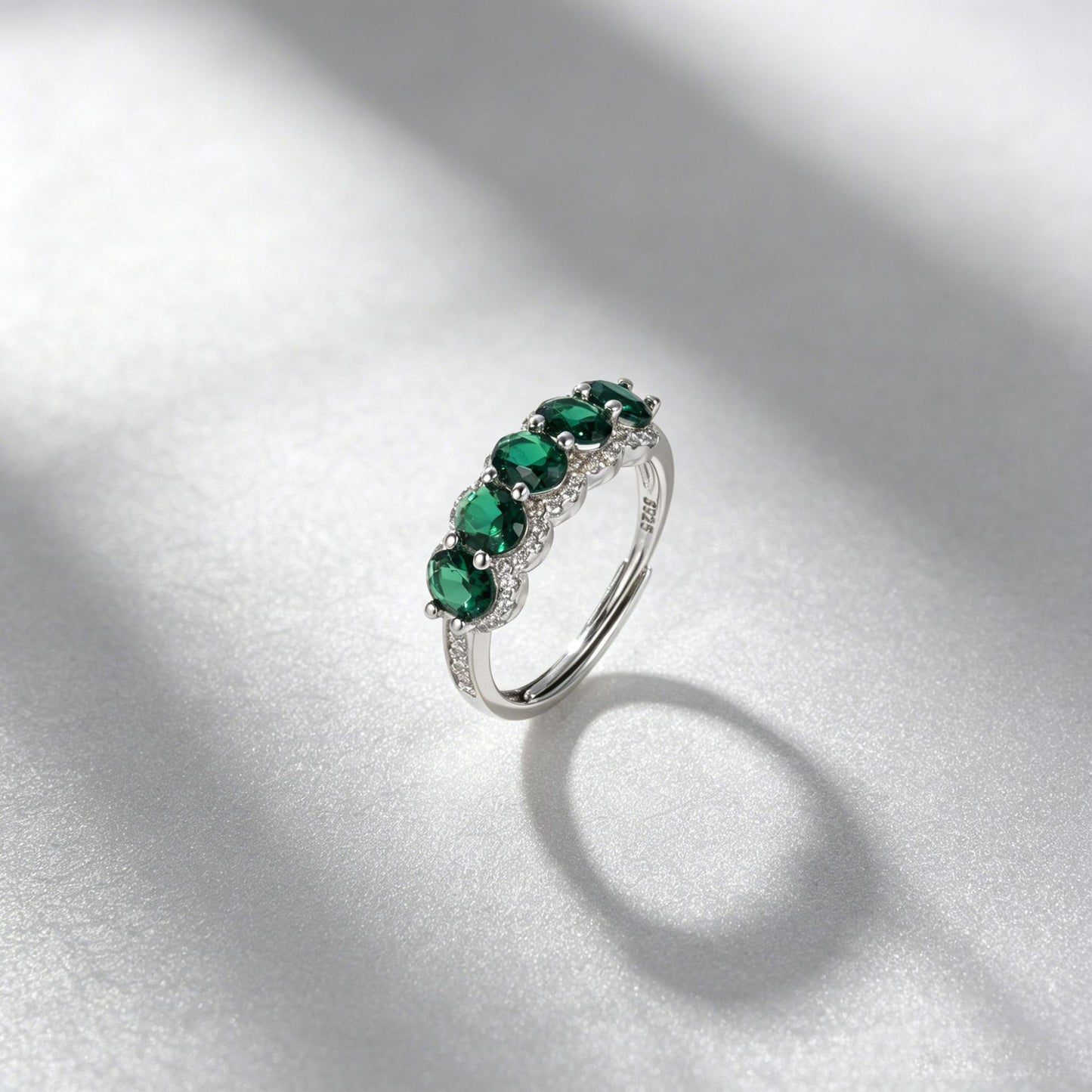 Lab Emerald Ring 925 Silver Micro-Set Green, Ring - Photo 4