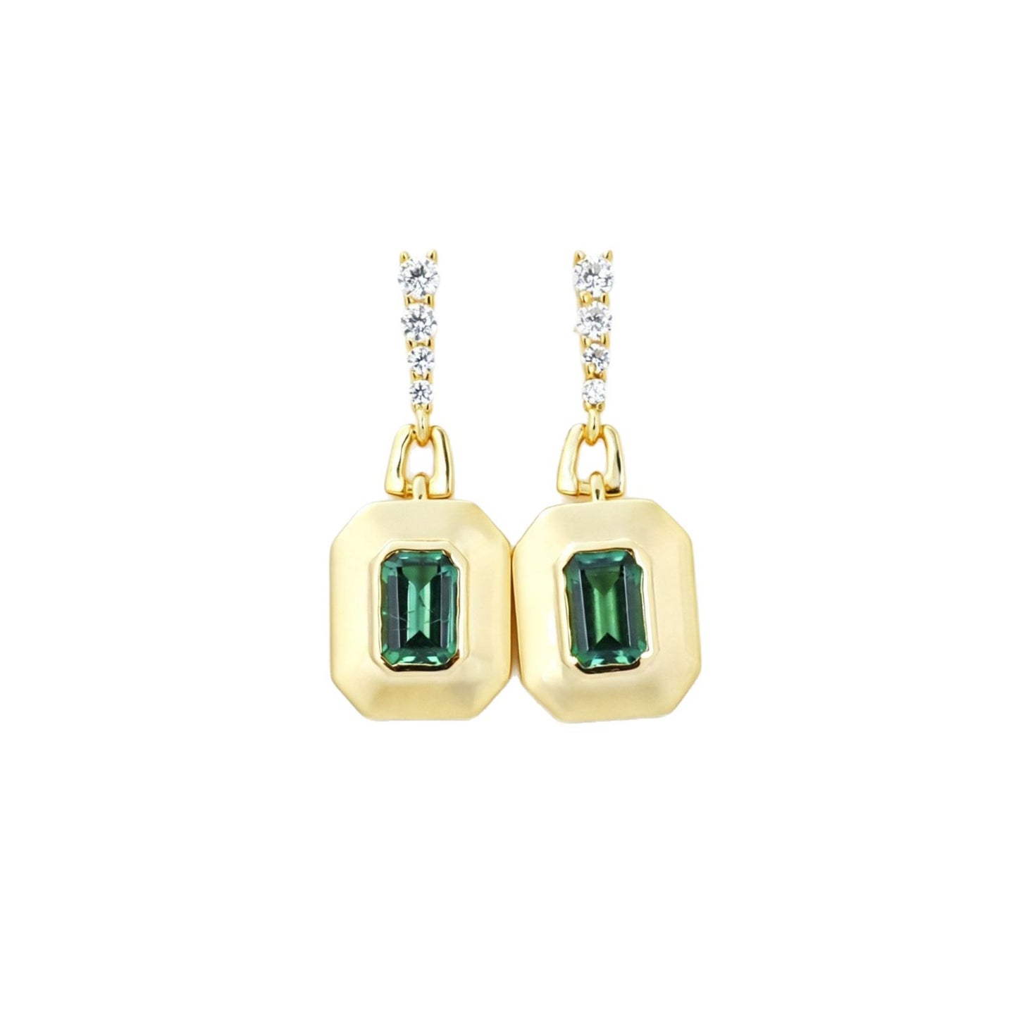 S925 Silver Rectangle Tag Lab Emerald Simple Geometric Diamond Drop Earrings, Women's - Photo 5