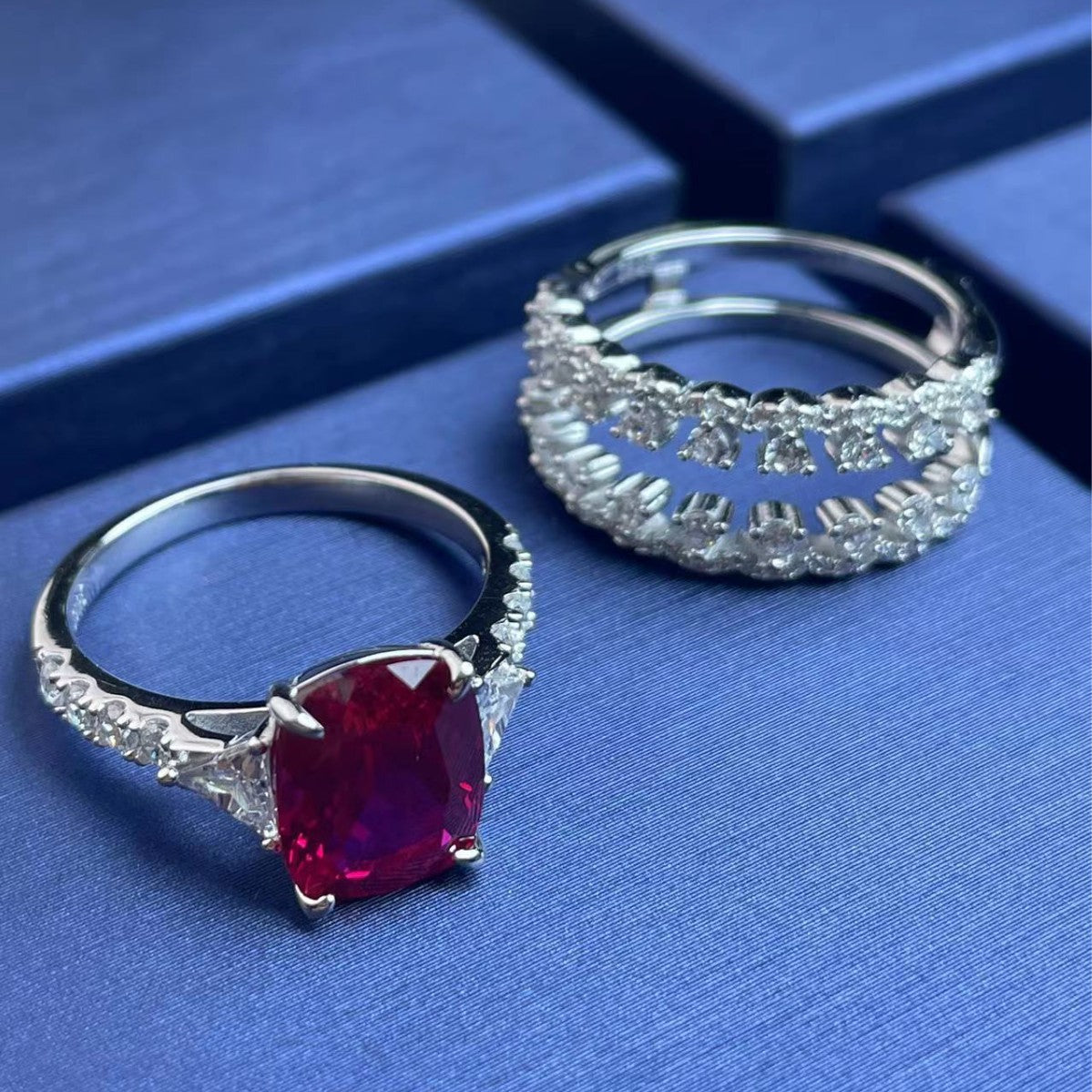 925 Silver Lab Ruby Stacking Ring for Women, Unique 2-in-1 Design - Photo 4