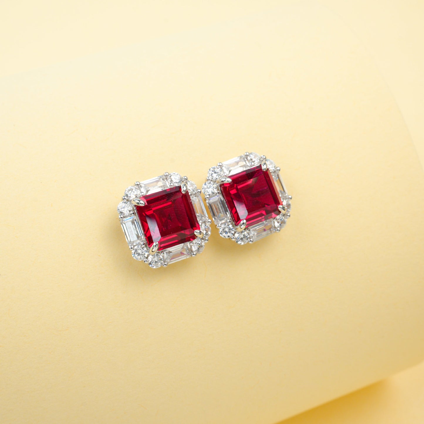 S925 Silver Lab Ruby Stud Earrings Full Diamond Halo, Anniversary Versatile Gift - Photo 4