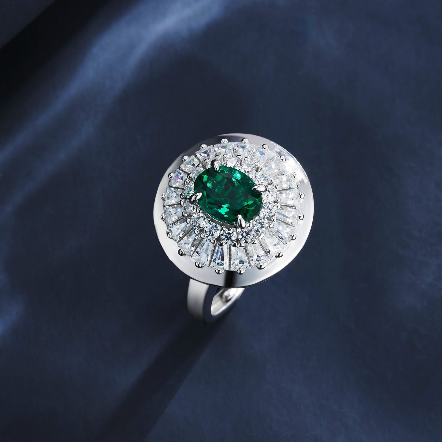 Pigeon-Egg Lab Emerald Ring S925 Silver, Lab Gemstone Ring - Photo 4