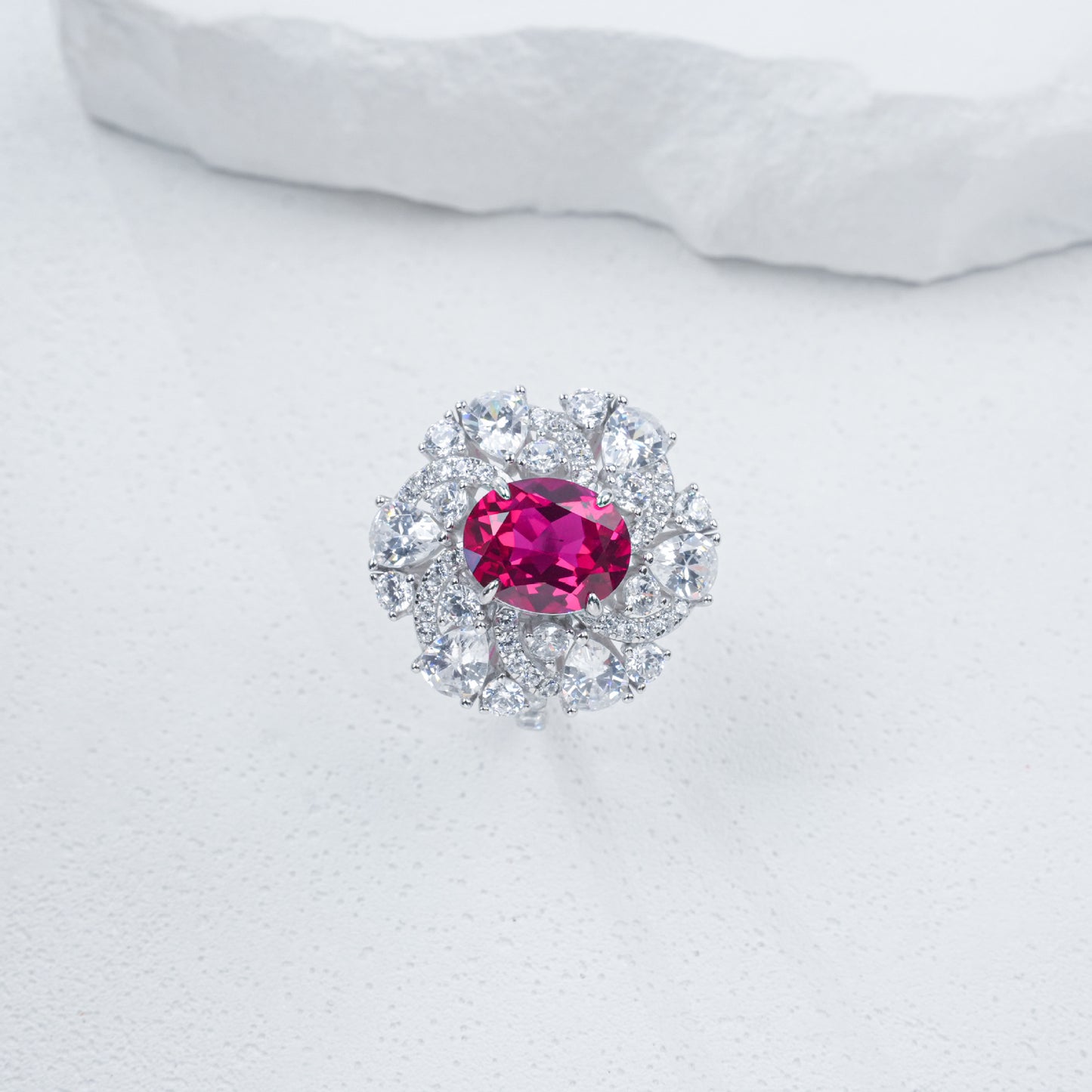 S925 Silver Oval Lab Pink Sapphire Sunflower Ring, Evening Anniversary Gift - Photo 4