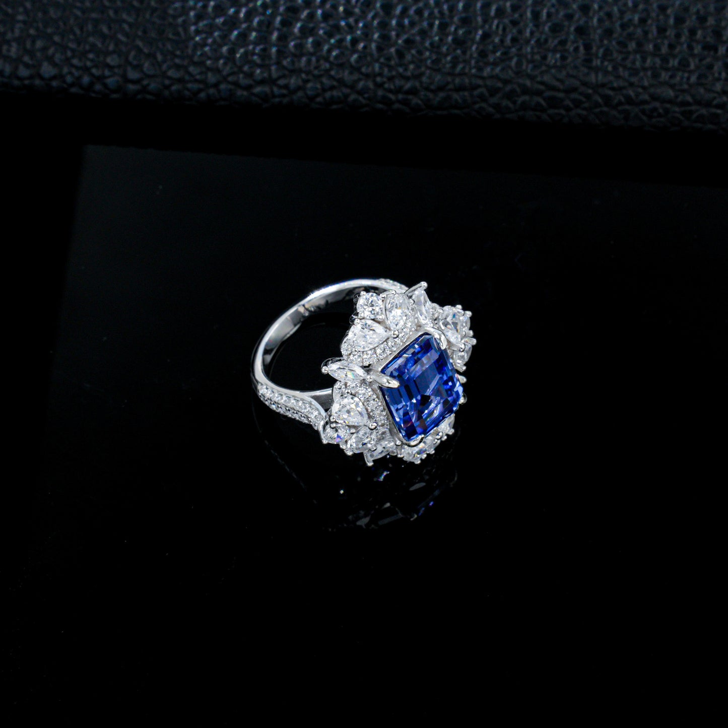 S925 Silver Lab Sapphire Pear Halo Ring, Evening Red Anniversary - Photo 4