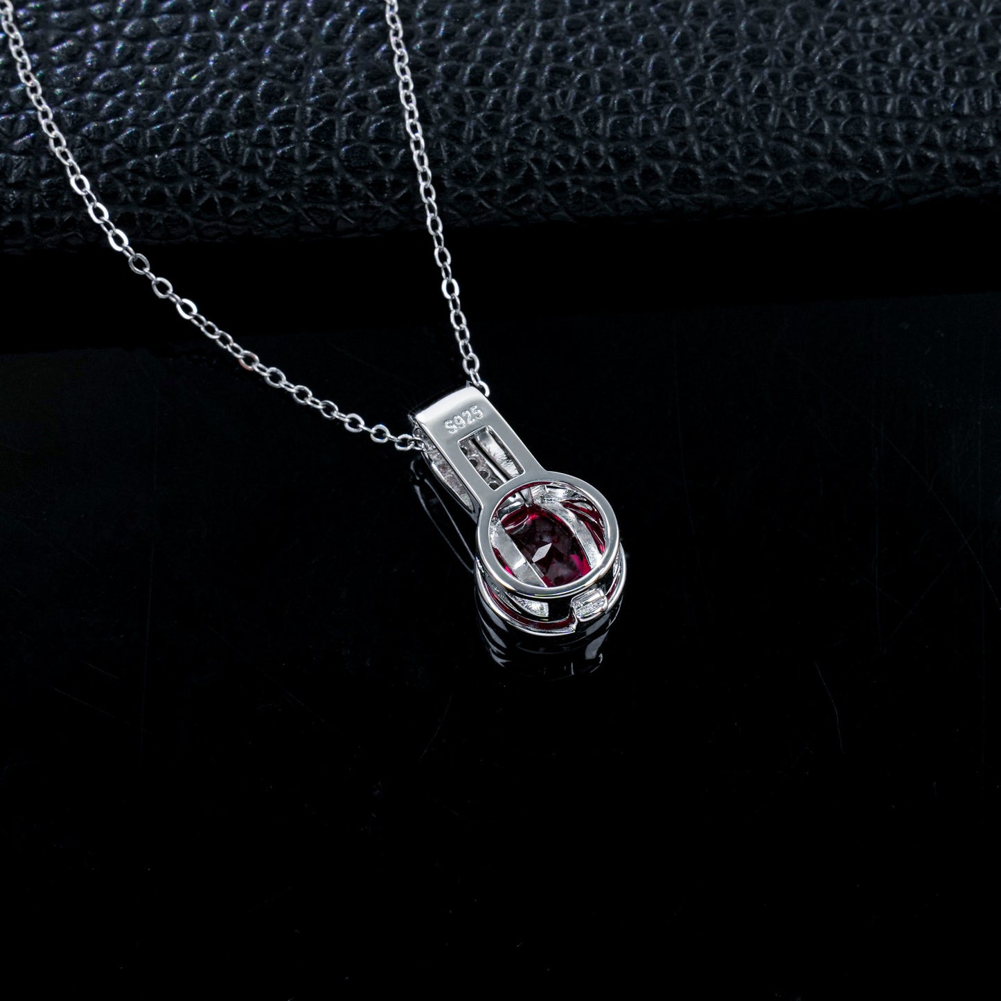 S925 Silver Lab Ruby Pendant Round Full Diamond Halo, Gift Versatile - Photo 4