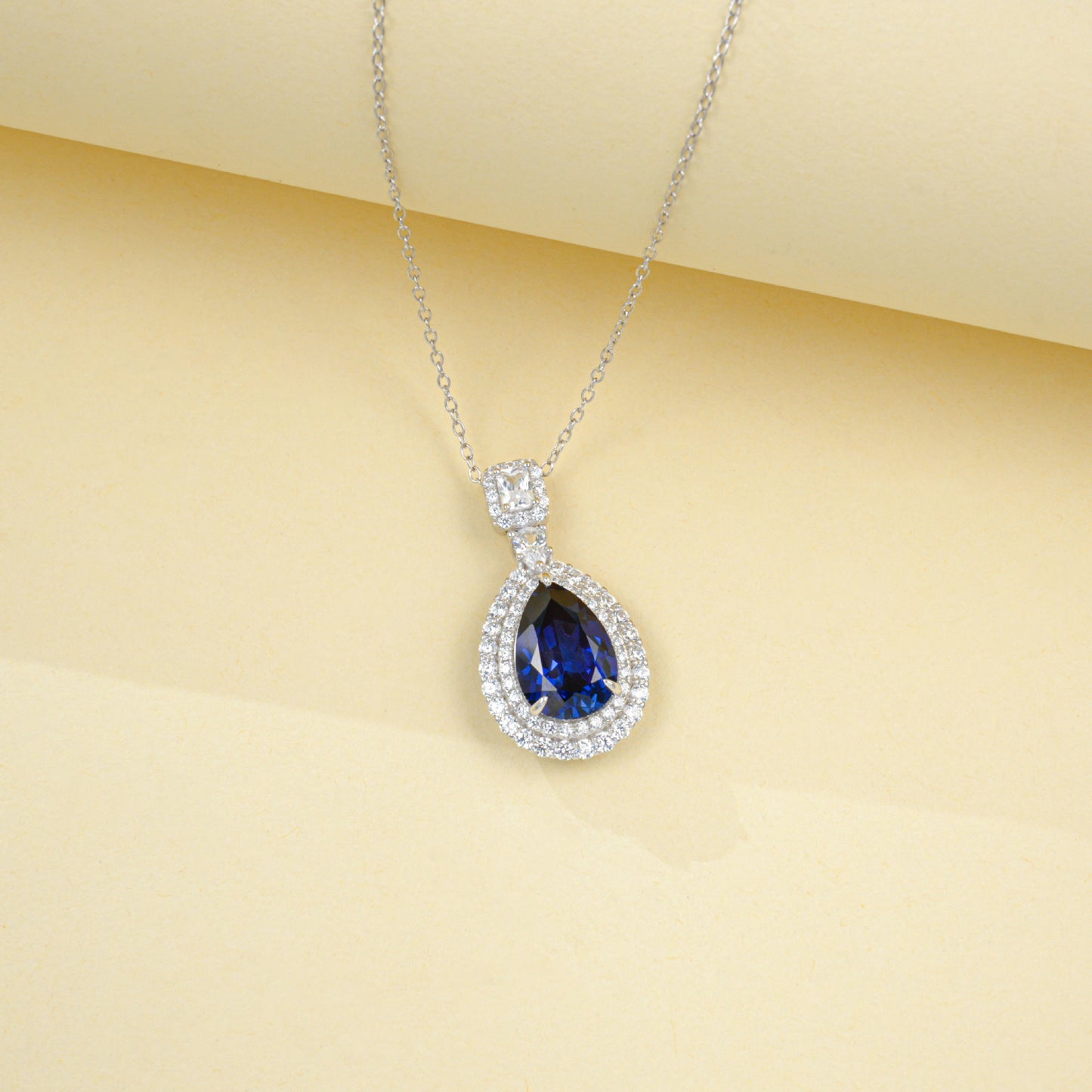 S925 Sterling Silver Lab Sapphire Teardrop Halo, Versatile Women's Choker - Photo 4