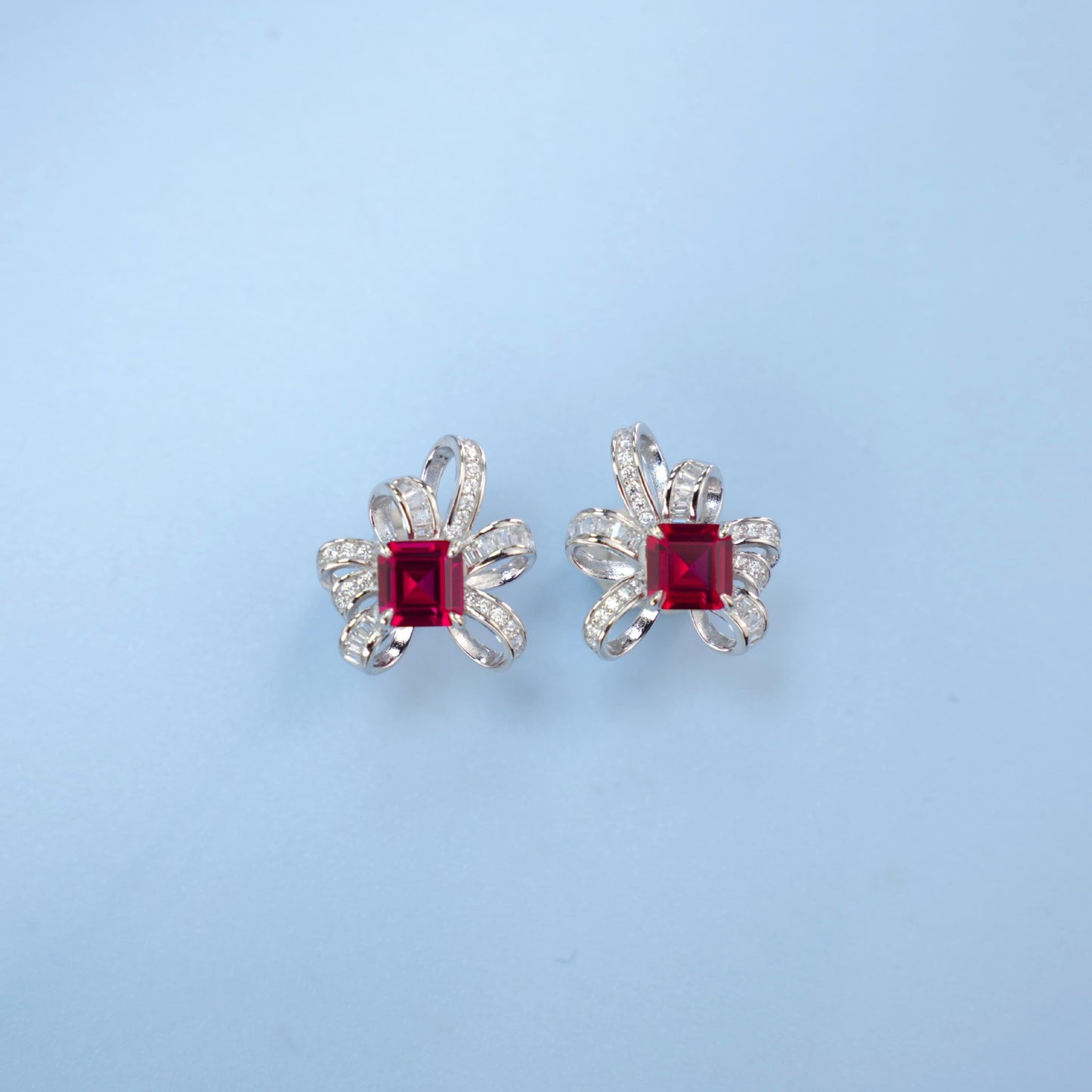 925 Sterling Silver Lab Ruby Earrings, Premium Designer - Photo 4