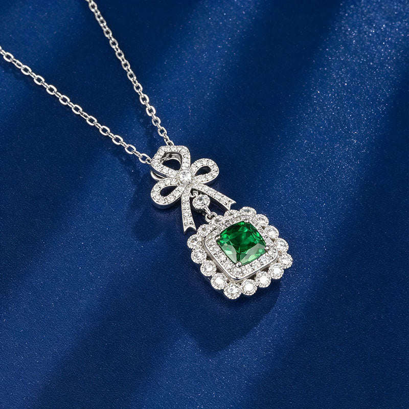 S925 Silver Full Diamond Bow Pendant, Square Halo Lab - Photo 4