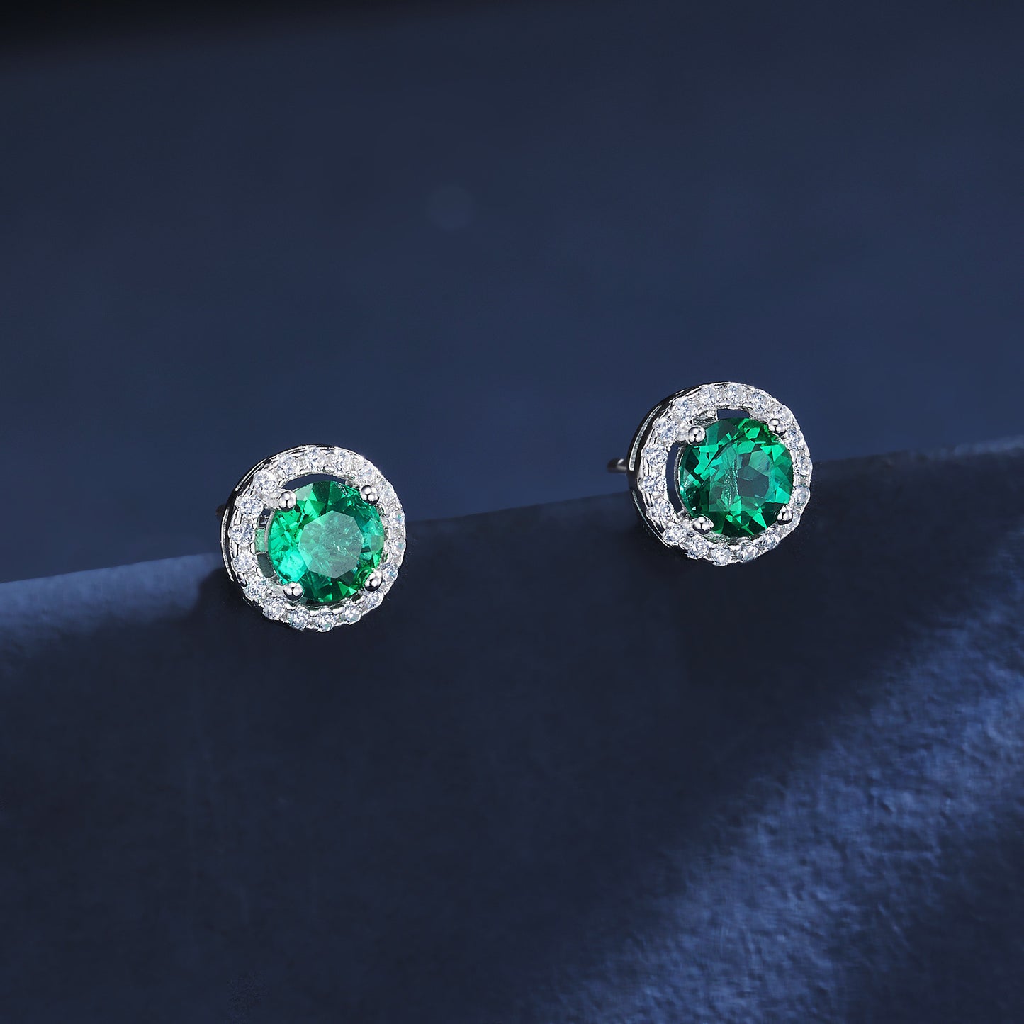 S925 Sterling Silver Lab Emerald Sunflower Pave Stud Earrings, Premium for Women - Photo 4