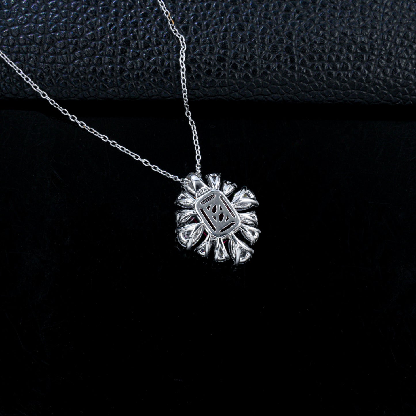 Flower Halo Pendant S925 Silver Pigeon Blood Ruby Centre Teardrop Stone Radiant Prong, Evening Gift - Photo 4
