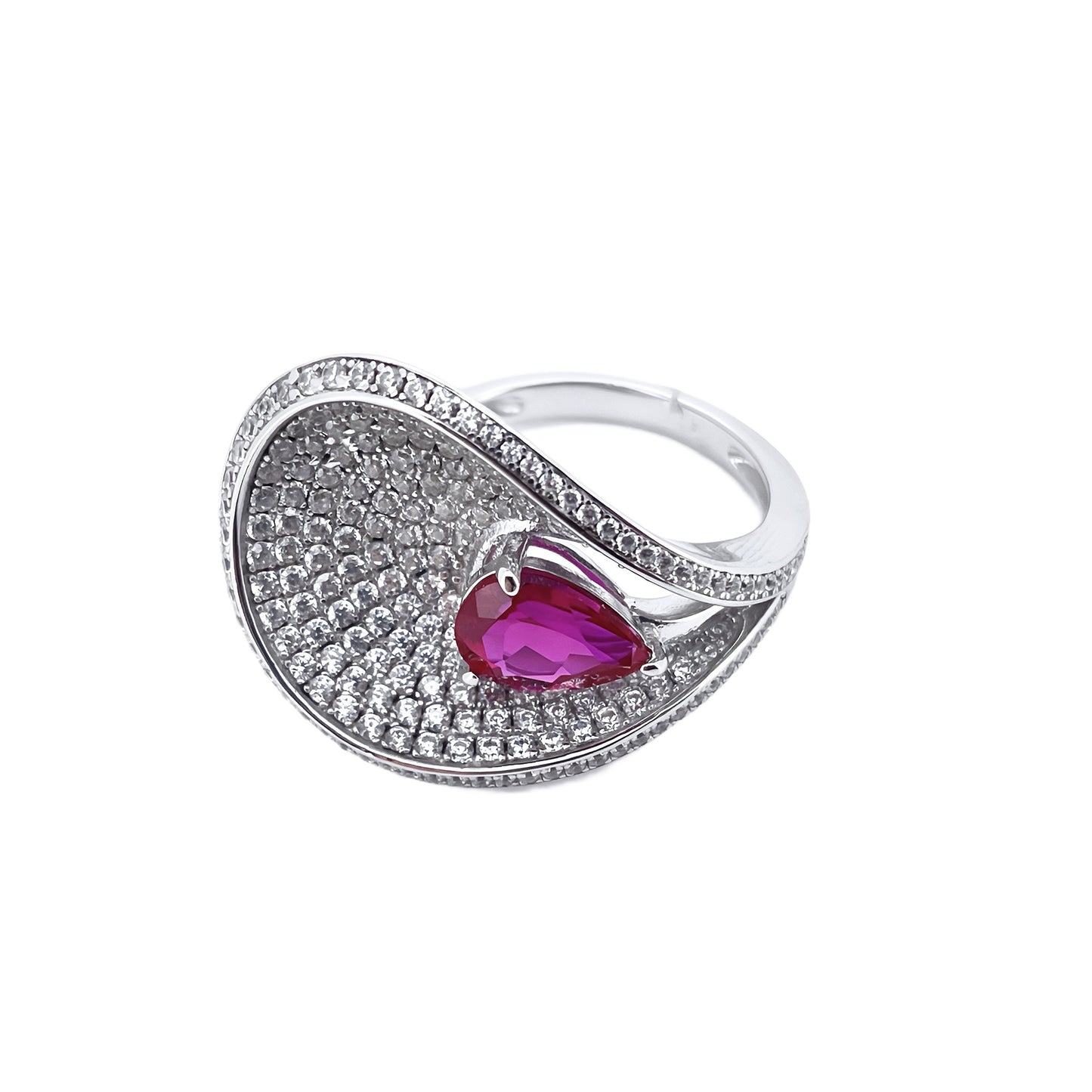 S925 Silver Ruby Teardrop Adjustable Ring, Vintage Versatile Gift - Photo 4