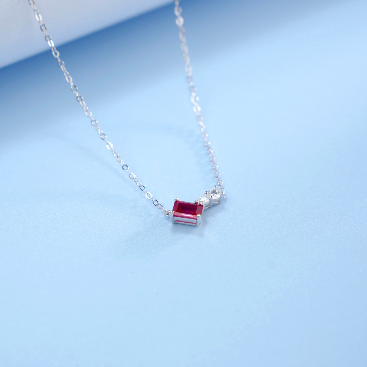 S925 Silver Pendant Pigeon Blood Ruby Necklace, Square Diamond Chain - Photo 5