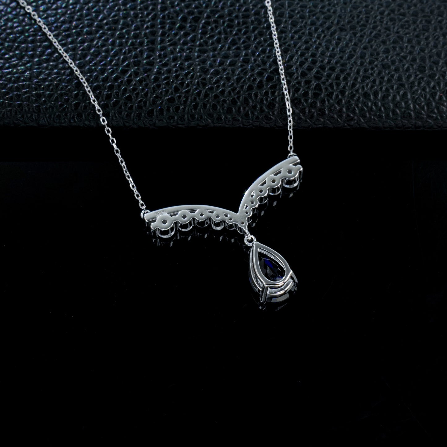 S925 Silver V-Shape Symmetric Pave Diamond Lab Sapphire Teardrop Pendant Necklace, Necklace Birthday Gift - Photo 4