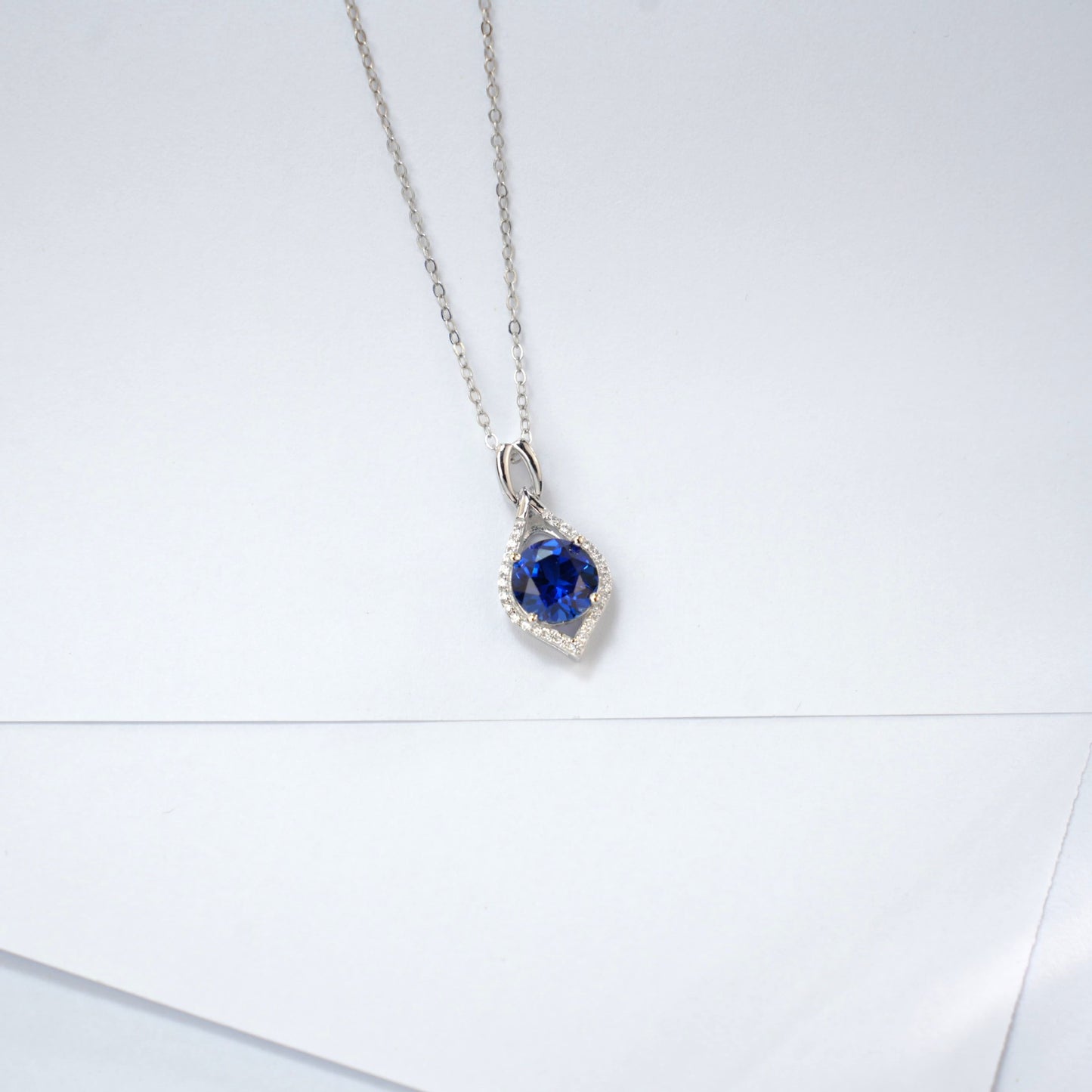 S925 Sterling Silver Lab Sapphire Teardrop Choker - Photo 4