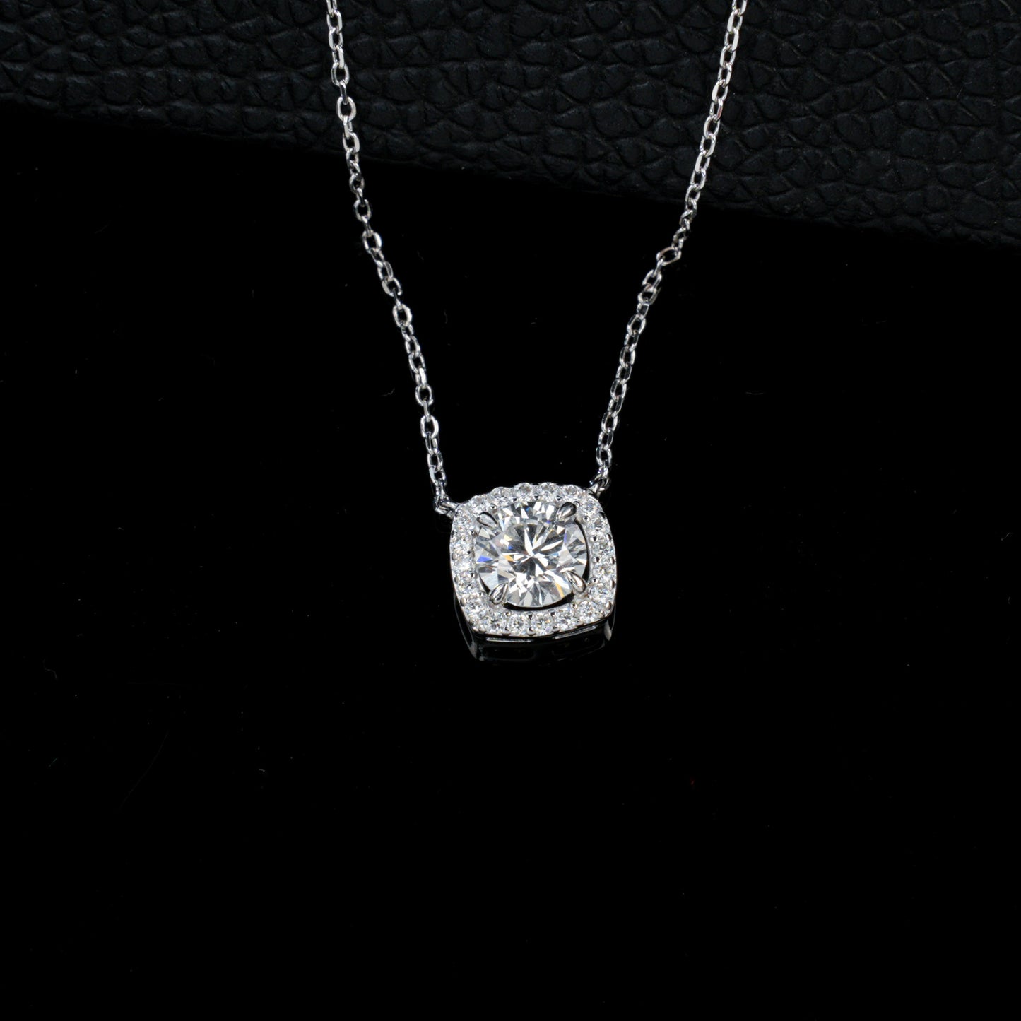 S925 Silver Cushion Square Halo Necklace, Simple Pendant Birthday - Photo 4