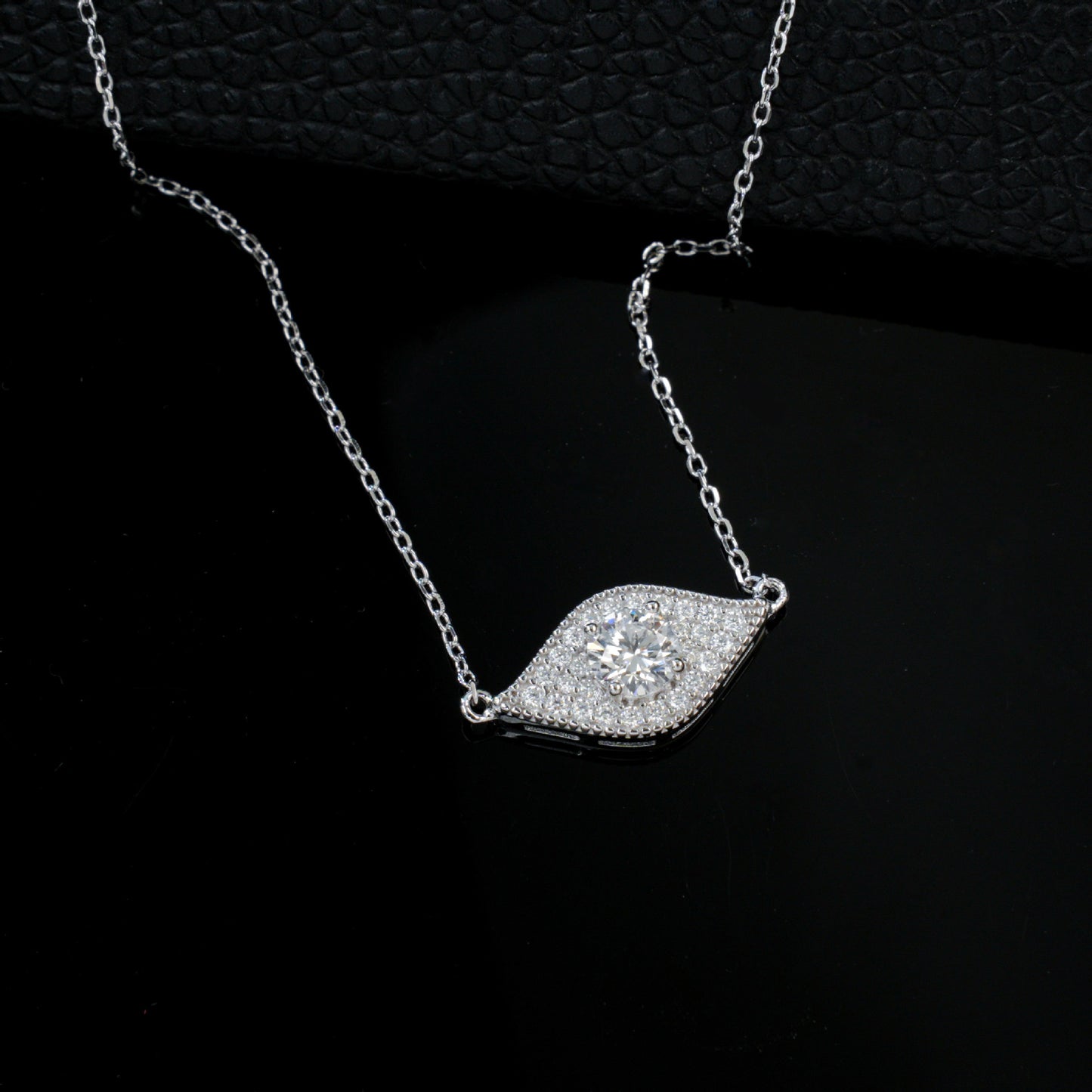 S925 Silver Marquise Halo Full Diamond Necklace, Simple Birthday Gift - Photo 4