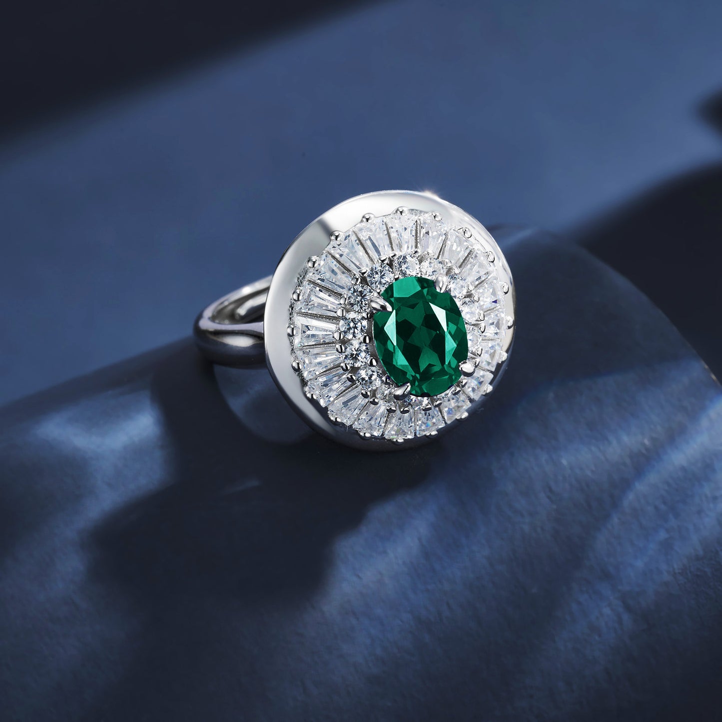 Lab Emerald 925 Silver Ring, Round Luxurious Premium - Photo 4
