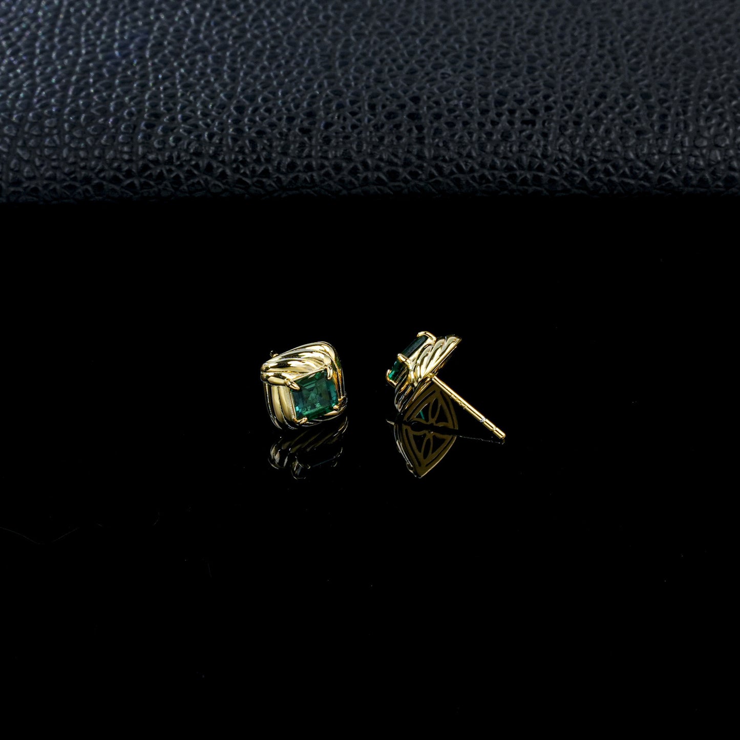 S925 Silver Vintage Wrap Princess-Cut Lab Emerald Stud Earrings, Geometric - Photo 4