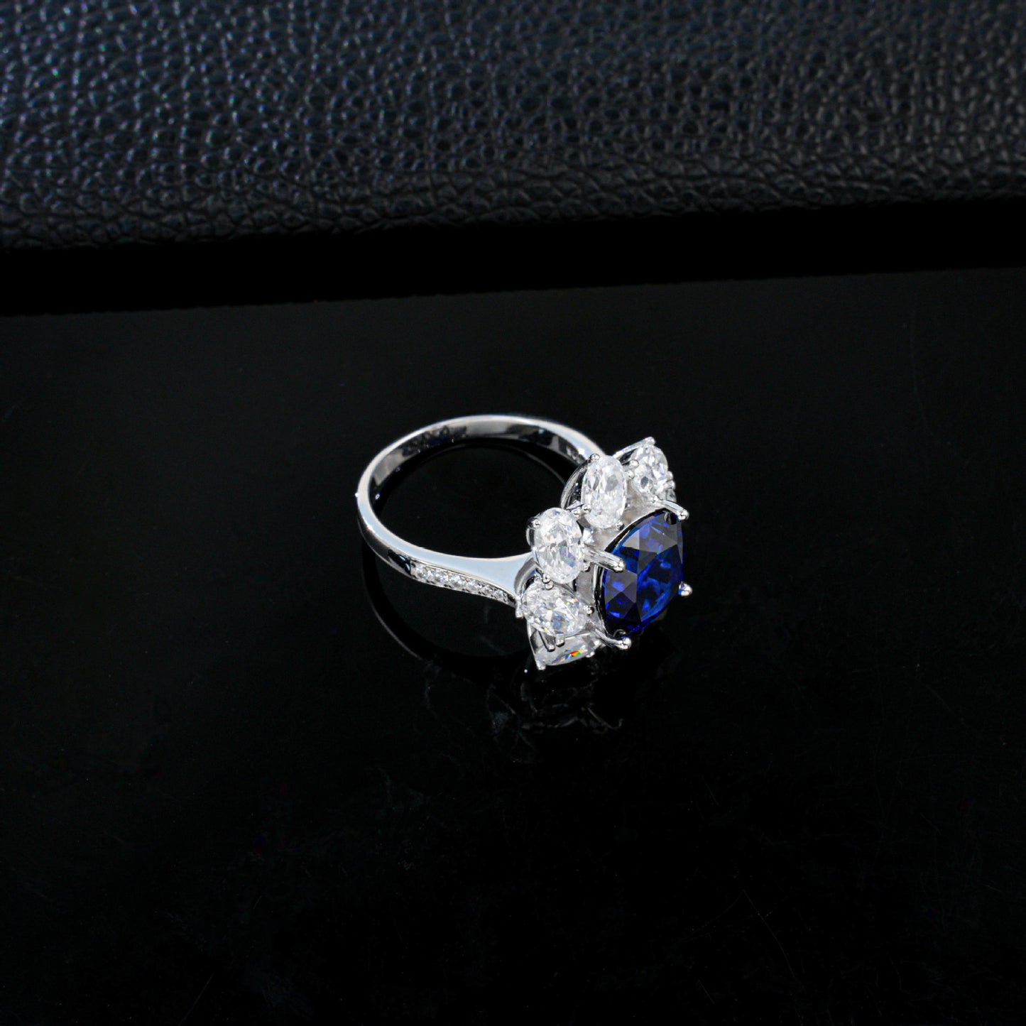 S925 Silver Lab Sapphire Sunflower Ring, Ring Anniversary Gift - Photo 4