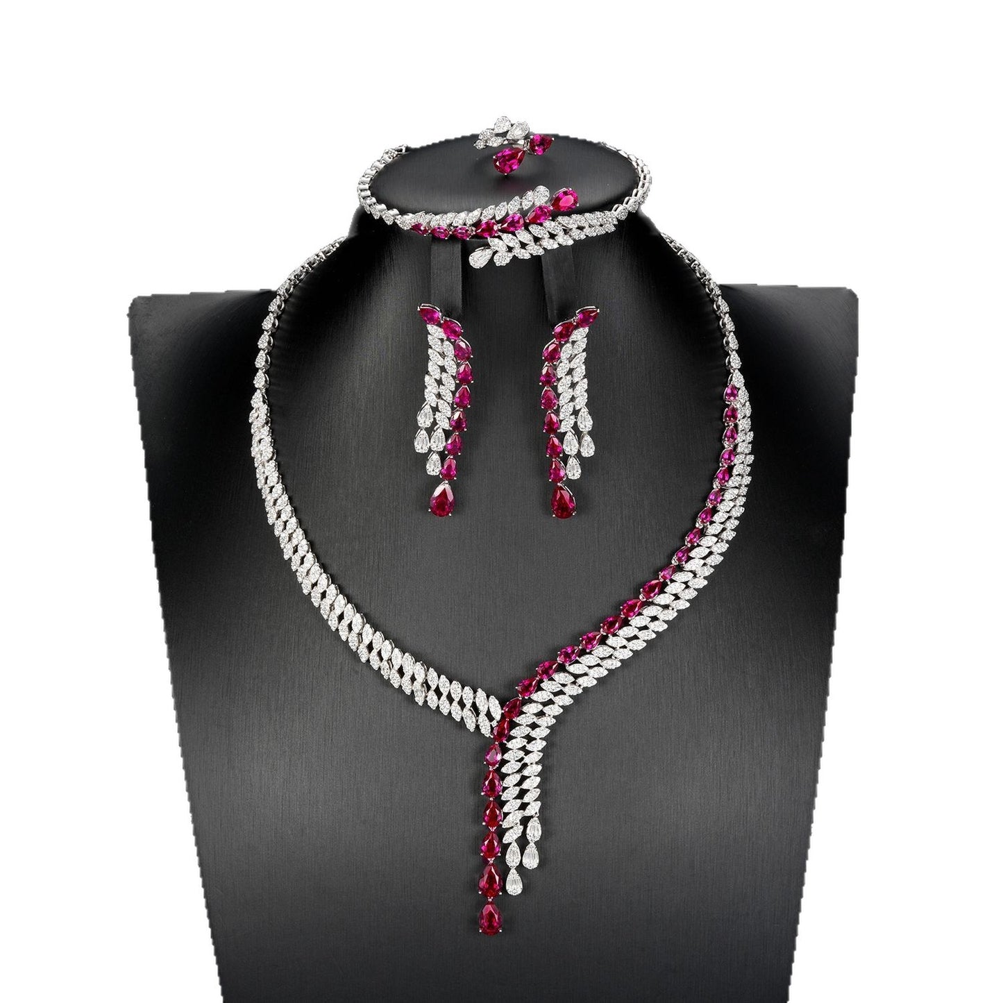 S925 Sterling Silver Lab Pigeon Blood Ruby 4-Piece Jewellery Set, Luxurious Premium for Women - Photo 5