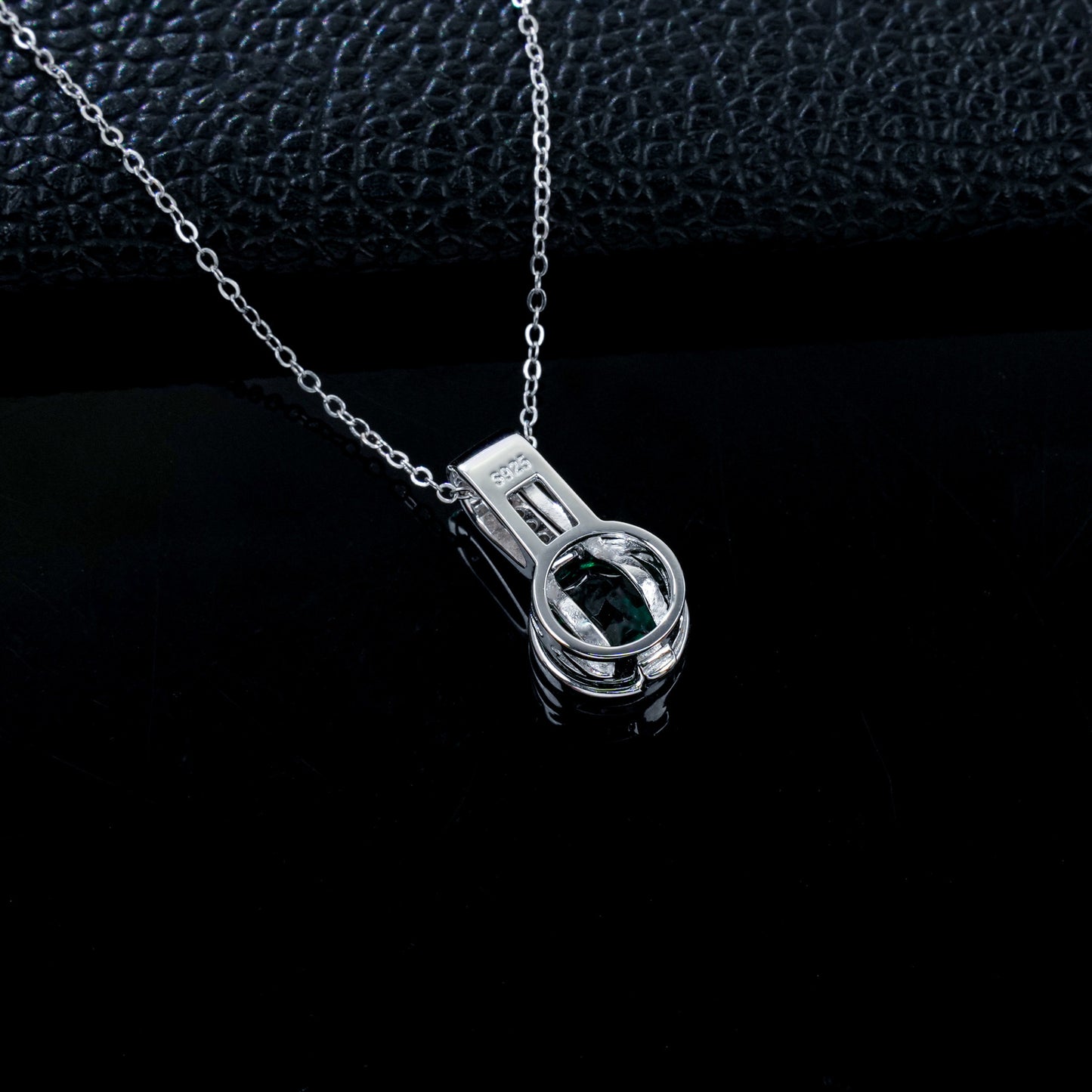 S925 Silver Lab Emerald Pendant Round Full Diamond Halo coloured Gemstone, Evening Gift - Photo 4