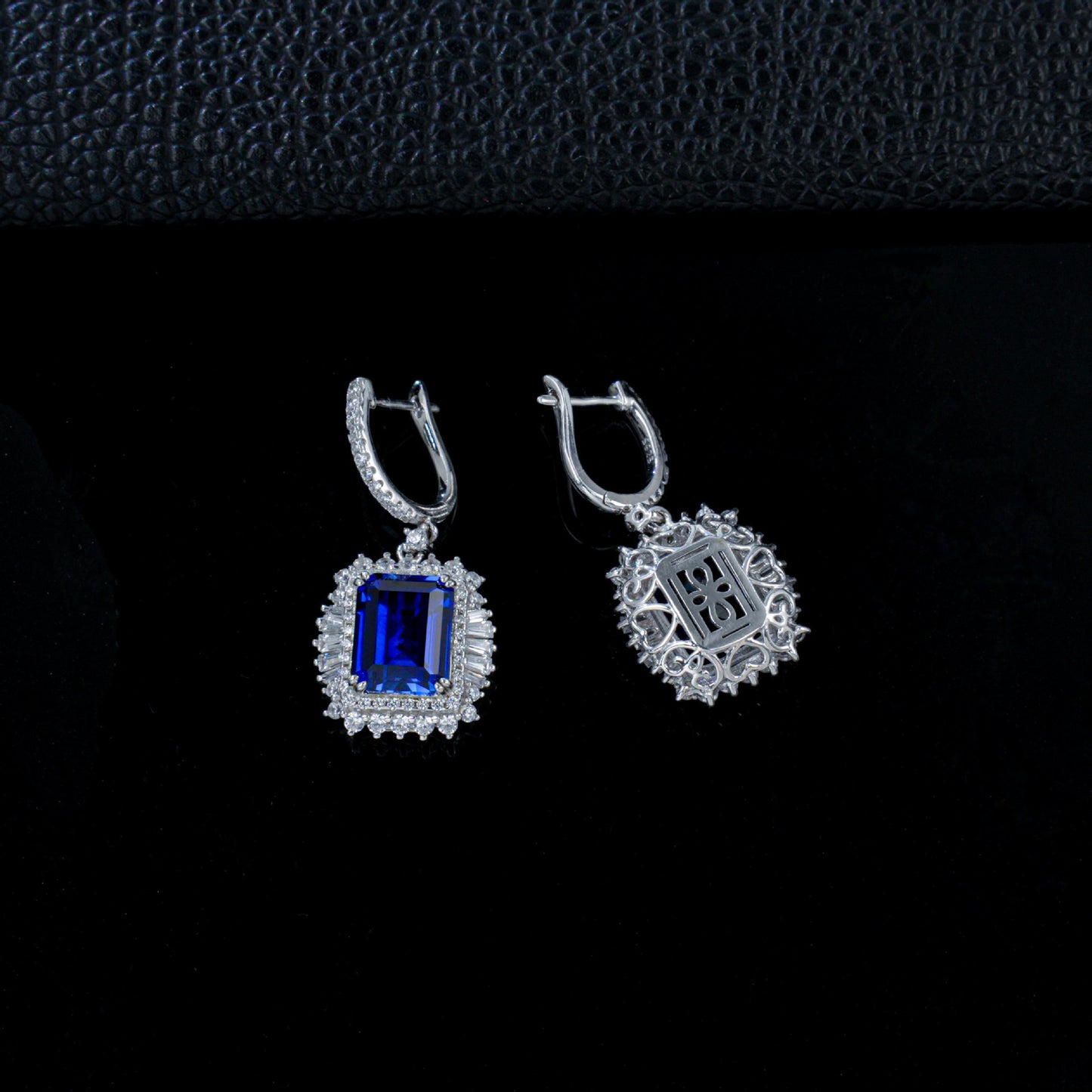 S925 Silver Royal Blue Lab Sapphire Long Drop Earrings, Premium Bold - Photo 4