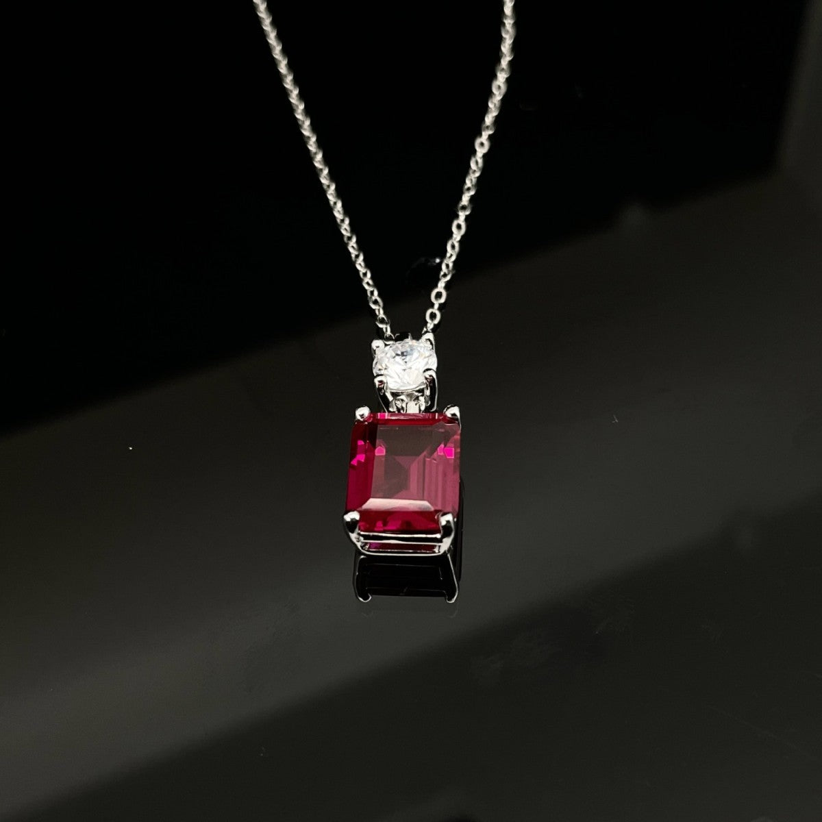 Lab Ruby Necklace S925 Silver Diamond Sugarloaf, Premium - Photo 4