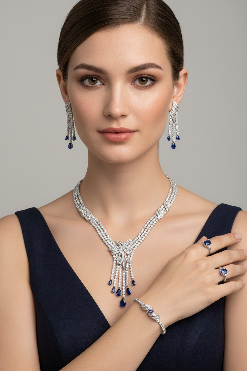 Lab Sapphire Jewellery Set — Wear Shot