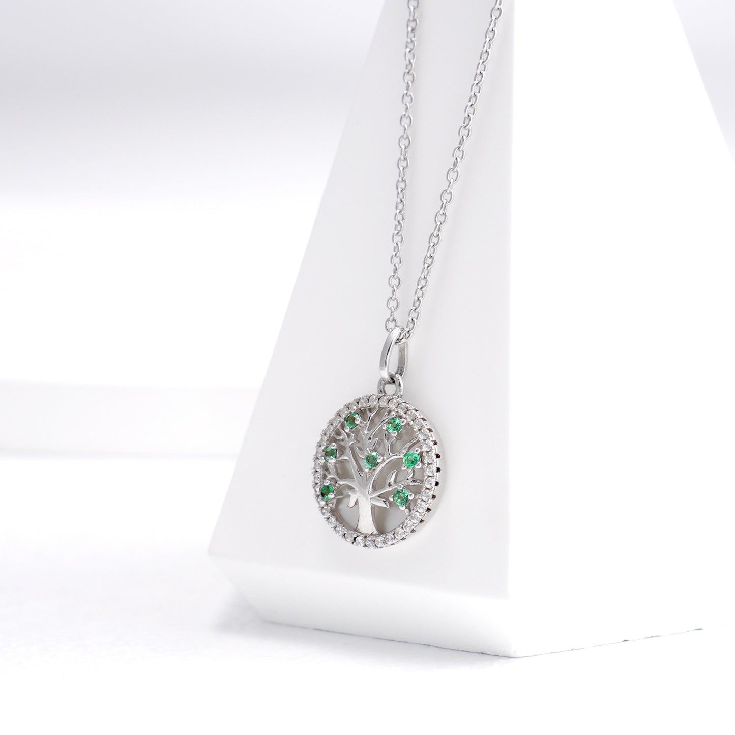 925 Sterling Silver Lab Emerald Tree of Life Choker Necklace, Designer for Women - Photo 2