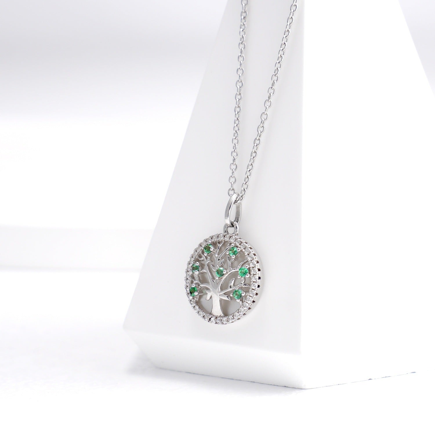 925 Sterling Silver Lab Emerald Tree of Life Choker Necklace, Designer for Women - Photo 2