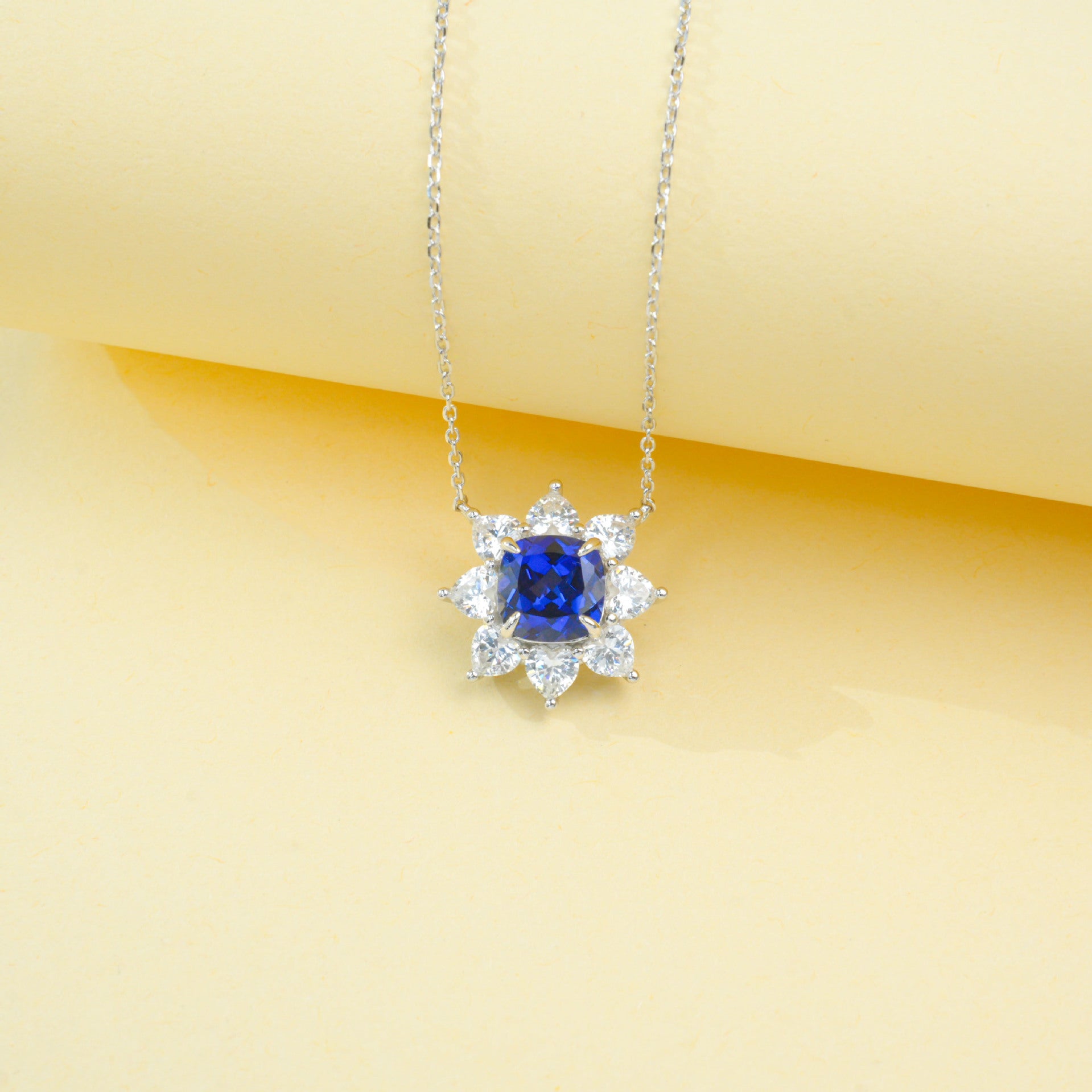 S925 Sterling Silver Lab Sapphire Necklace, Delicate Versatile - Photo 3