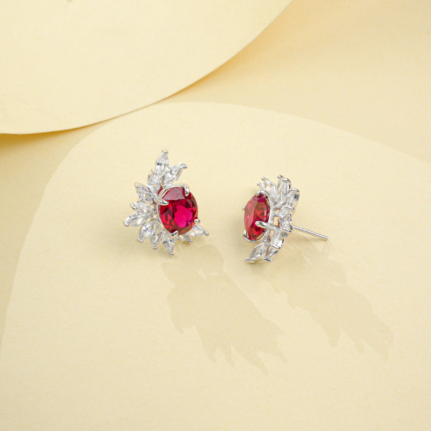 925 Sterling Silver Lab Pigeon Blood Ruby Sunflower Stud Earrings, French Vintage Birthday for Women - Photo 4