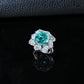 S925 Silver Square Lab Paraiba Tsavorite Pear Diamond Halo Ring, Evening - Photo 3