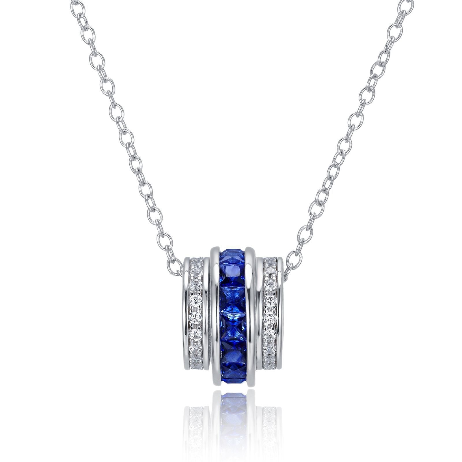 S925 Silver Lab Sapphire Cylinder Tube Pendant Necklace, Gemstone Versatile - Photo 5