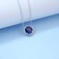 S925 Silver Round Lab Sapphire Single-Hoop Full Diamond Halo Pendant Necklace, Premium - Photo 4
