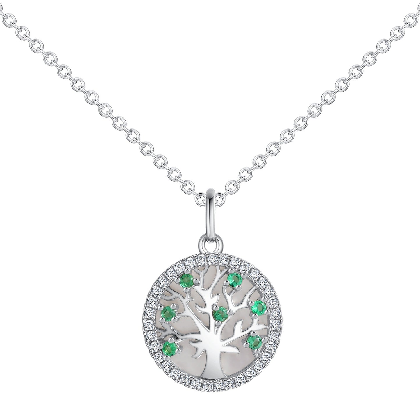 925 Sterling Silver Lab Emerald Tree of Life Choker Necklace, Designer for Women - Photo 5