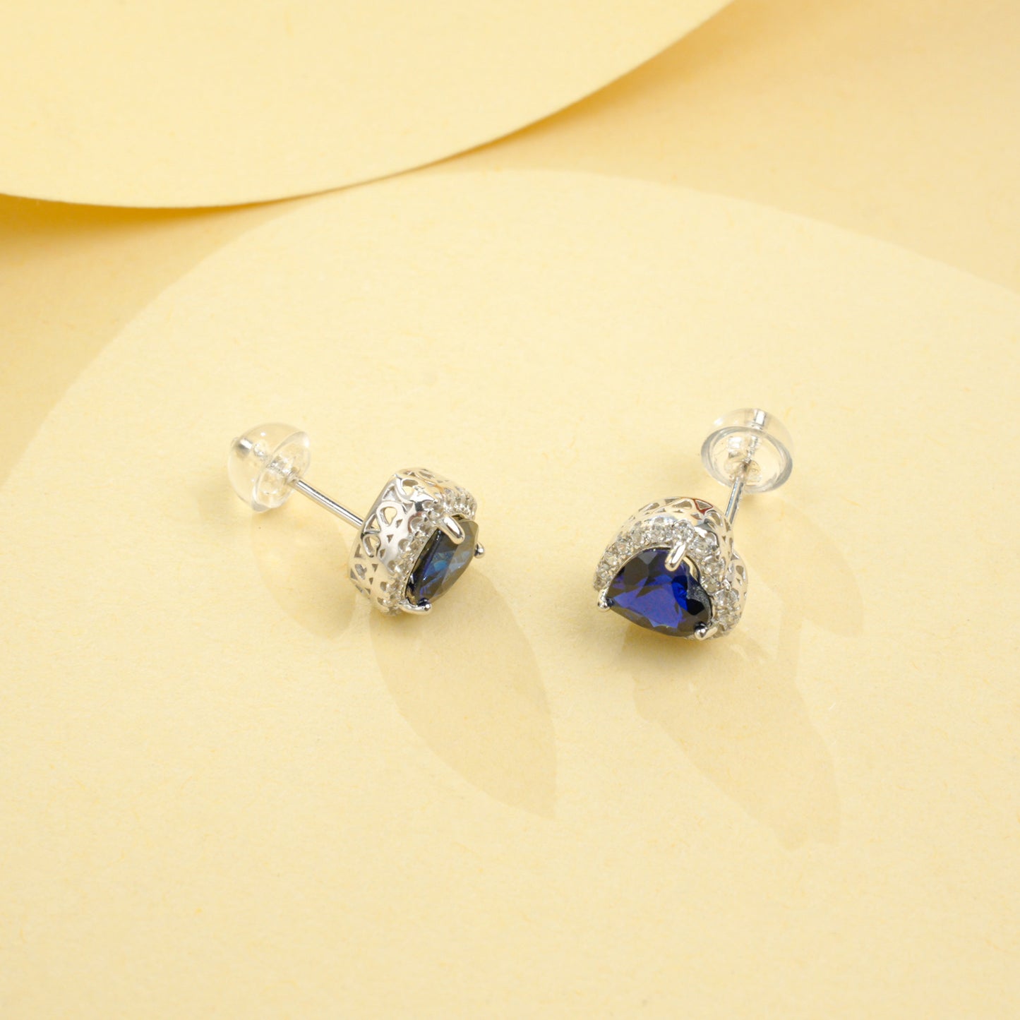 S925 Silver Heart Lab Sapphire Stud Earrings, Love Full Diamond - Photo 4
