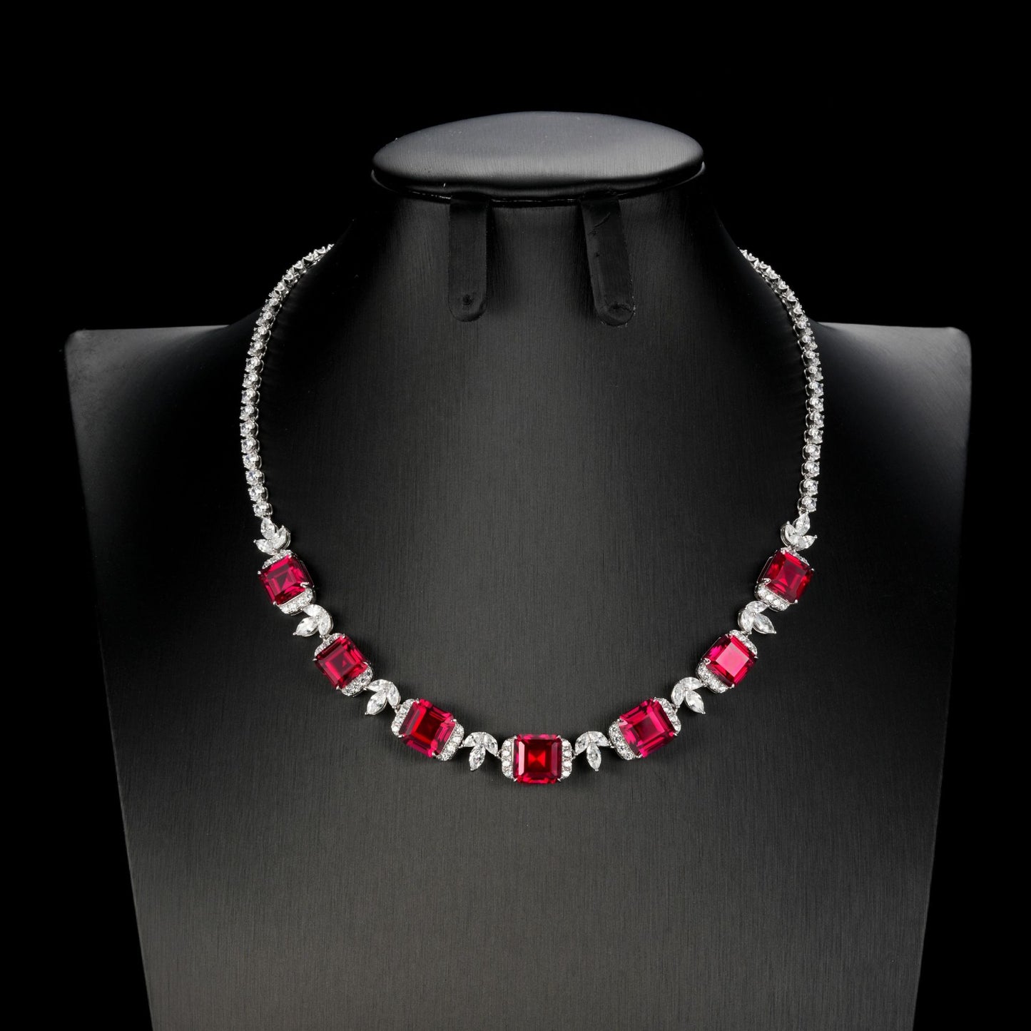 S925 Sterling Silver Red Corundum Pave Necklace, Premium for Women - Photo 2