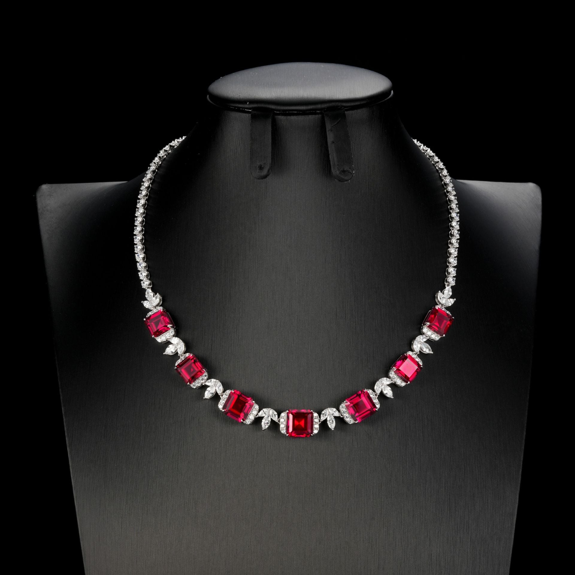 S925 Sterling Silver Red Corundum Pave Necklace, Premium for Women - Photo 2