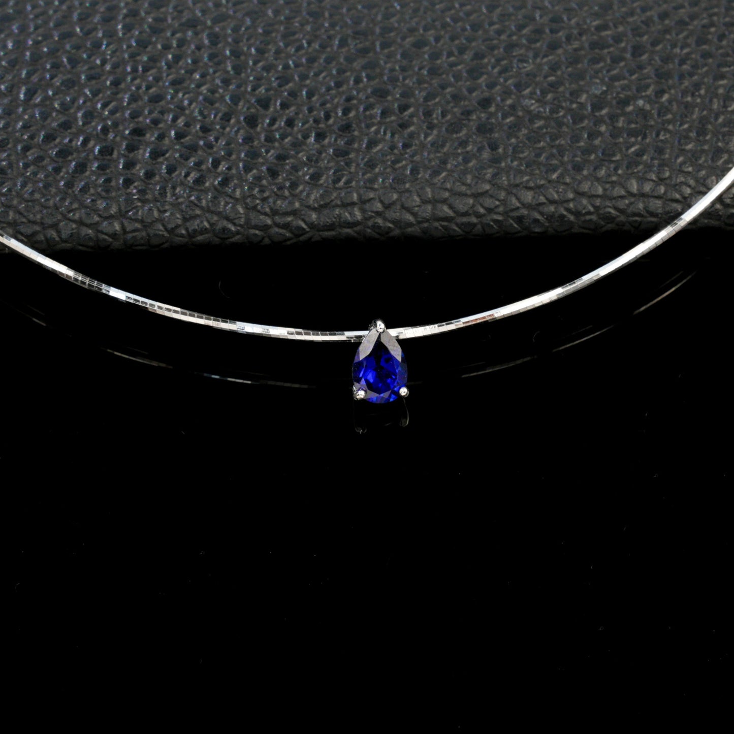 S925 Sterling Silver Lab Sapphire Teardrop Choker Necklace, Minimalist Premium - Photo 2