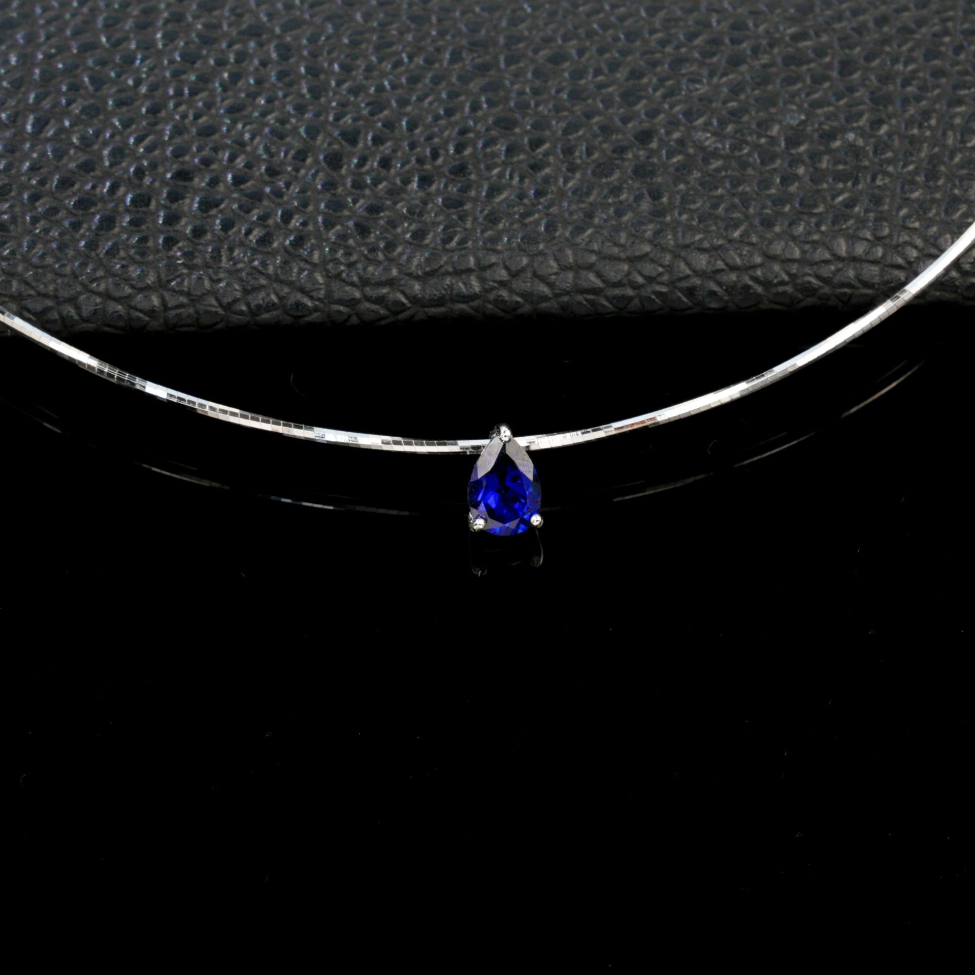 S925 Sterling Silver Lab Sapphire Teardrop Choker Necklace, Minimalist Premium - Photo 2