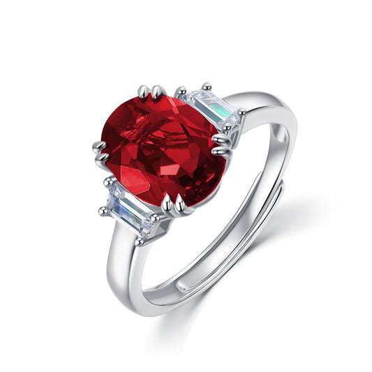 S925 Sterling Silver Lab Ruby Ring, Unique Design - Photo 2