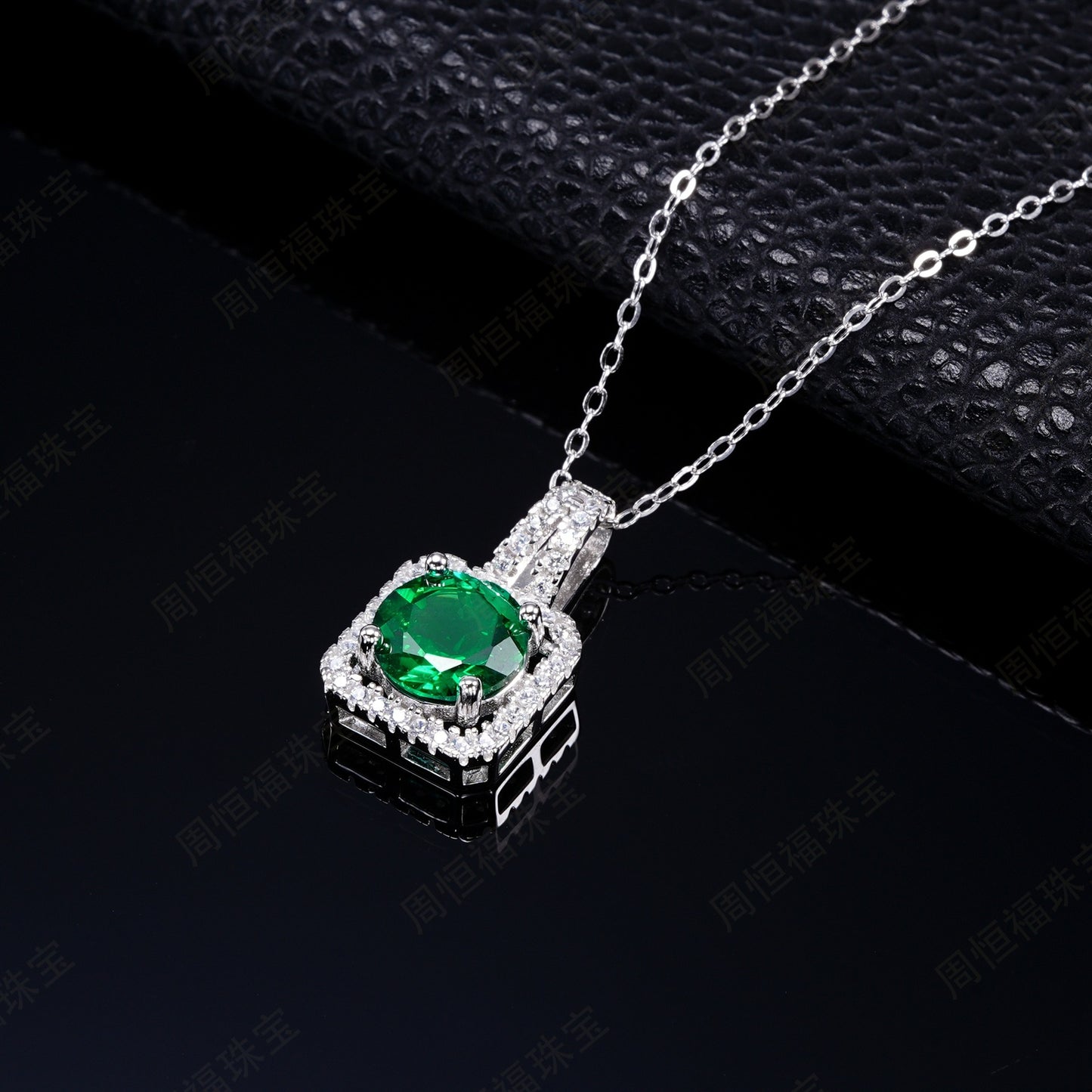 925 Sterling Silver Lab Emerald Round Pendant Necklace, Premium for Women - Photo 4