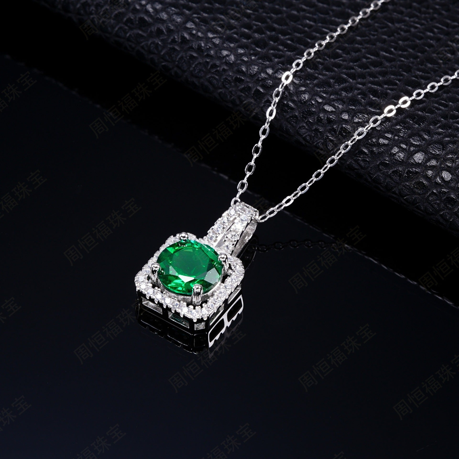925 Sterling Silver Lab Emerald Round Pendant Necklace, Premium for Women - Photo 4