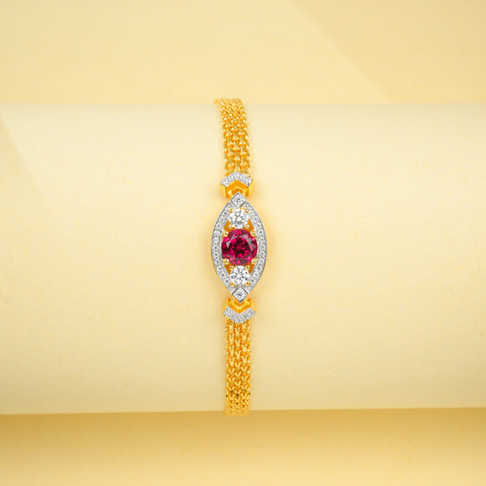 925 Sterling Silver Yellow-Gold Lab Ruby Woven Chain Bracelet, Vintage Versatile - Photo 3