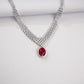 925 Sterling Silver Oval Lab Ruby V-Shape Necklace for Women, Heavy-Craft Versatile - Photo 2