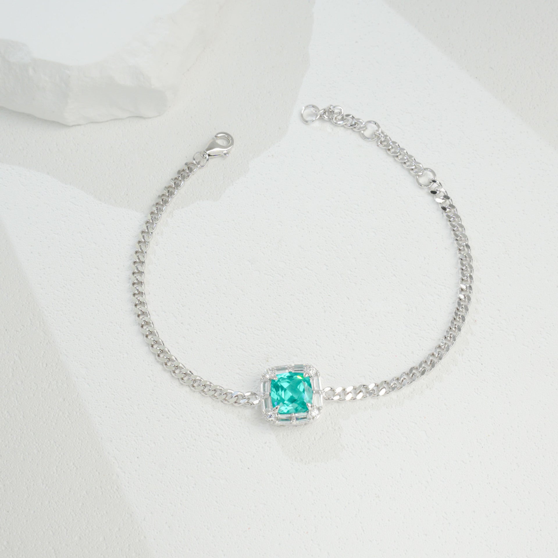 925 Sterling Silver Paraiba Green Garnet Bracelet, Natural - Photo 2