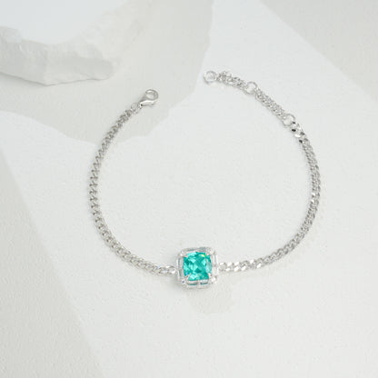 925 Sterling Silver Paraiba Green Garnet Bracelet, Natural - Photo 2